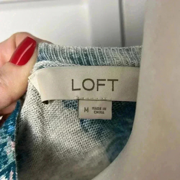 LOFT Floral Paisley Wool Blend Scoop Neck Sweater Size Medium - Picture 7 of 9